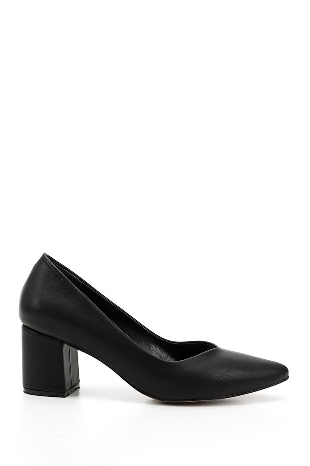 Women's Black Pointed Toe Medium Thick Heeled Shoes