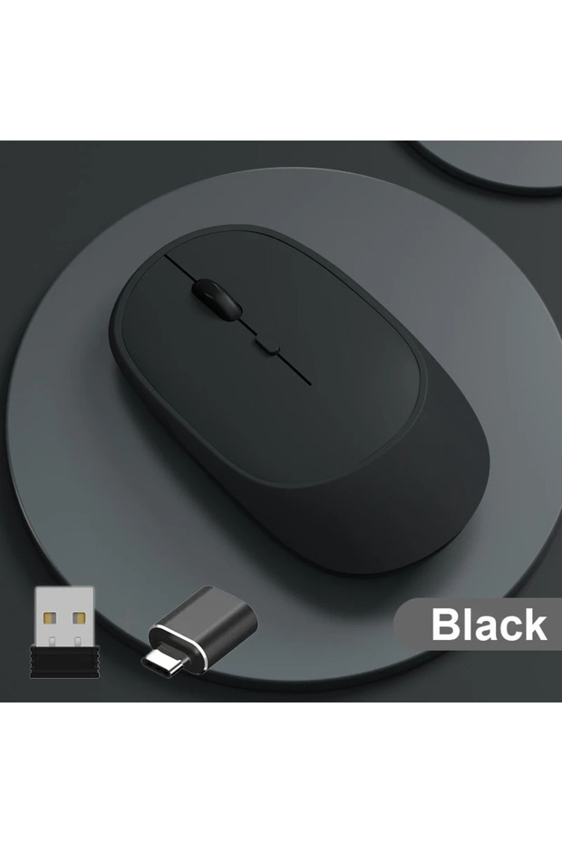 Black with adapter Wireless Mouse Rechargeable Mouse Gamer Dual Modes Bluetooth-compatible 2.4G USB