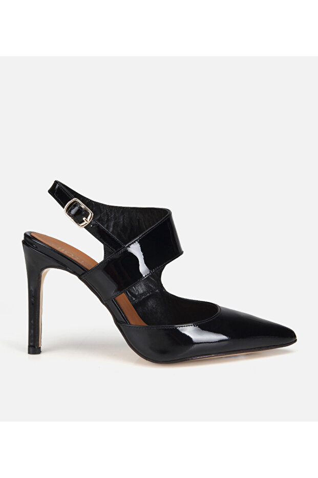 Women's Patent Leather Black Open Back Stiletto