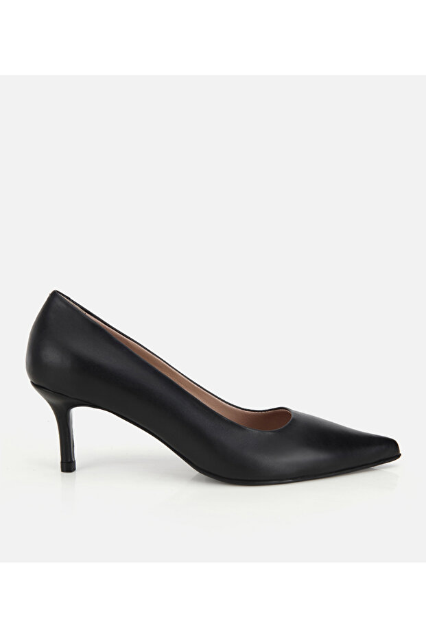 Women's Leather Black Thin Short Heeled Stiletto