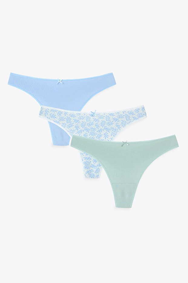 Deep Jungle Leaf Patterned 3-Piece Thong