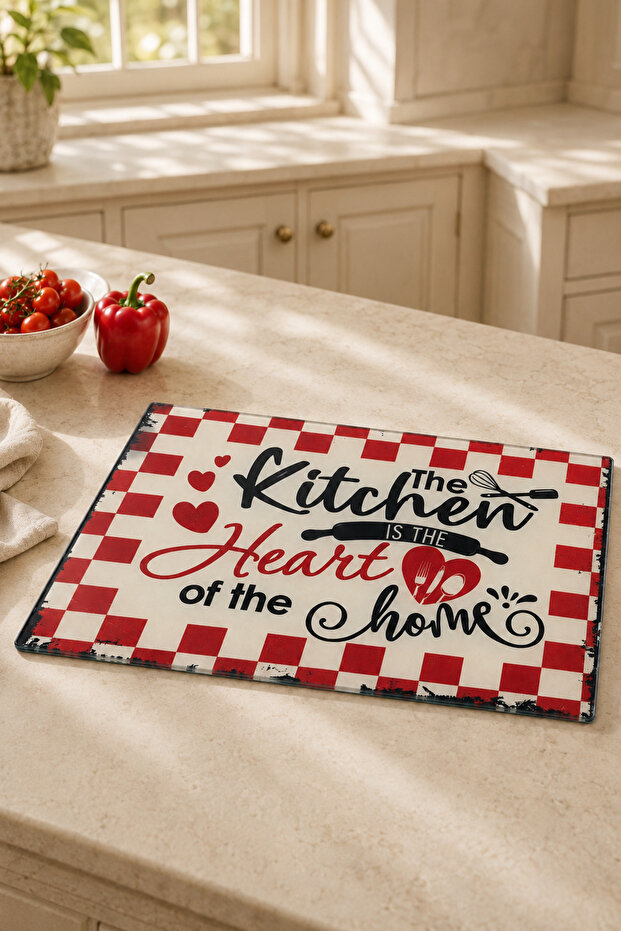 Kitchen Heart Patterned Tempered Glass Cutting Board – 35 × 25 cm