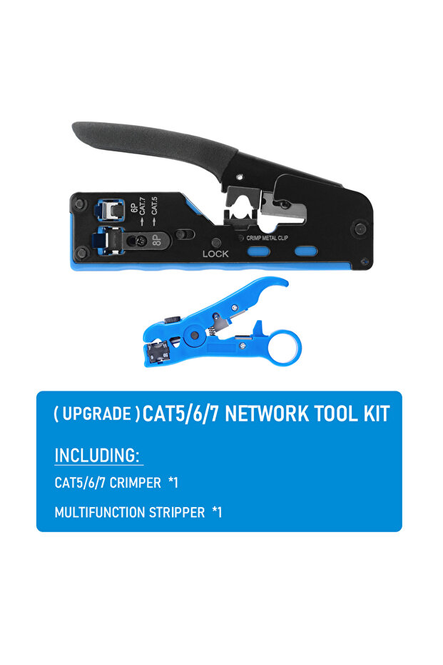 UPGRADE RJ45 Crimp Plier Pass Through Crimper Stripper Cutter for Cat7 Cat6 Cat5e 8P8C Modular Conne