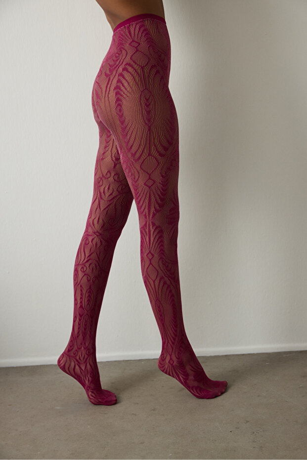 Light Pink Duo Ethnic Patterned 15 Denier Thin Pantyhose