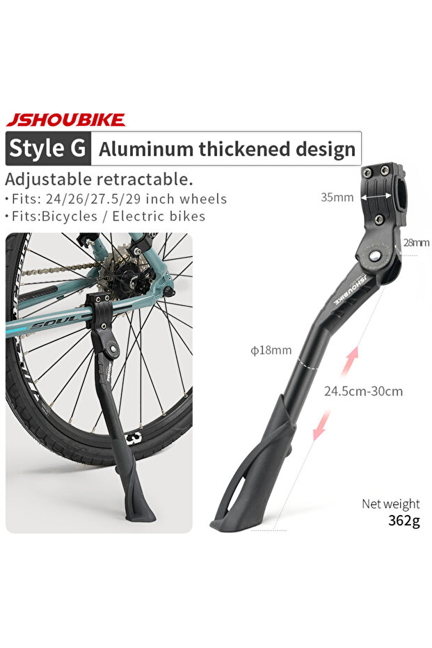Style G JSHOUBIKE Adjustable Aluminium Alloy Bicycle Kickstand, Side Footrest for MTB Snow Folding E
