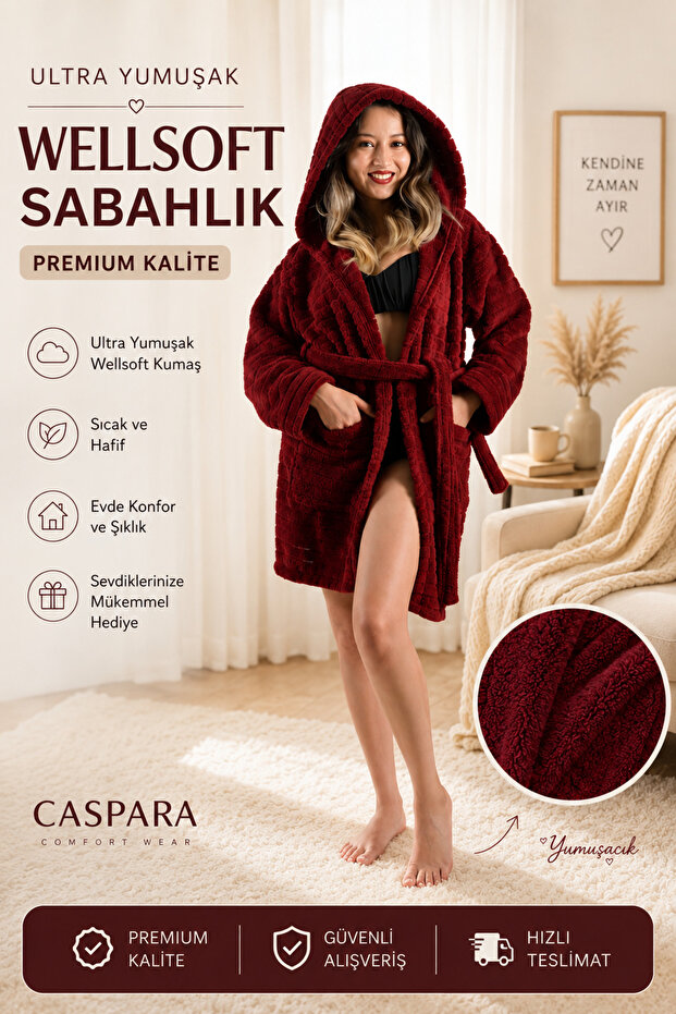 Women's Premium Hooded Wellsoft Robe - Ultra Soft Plush Home Bathrobe