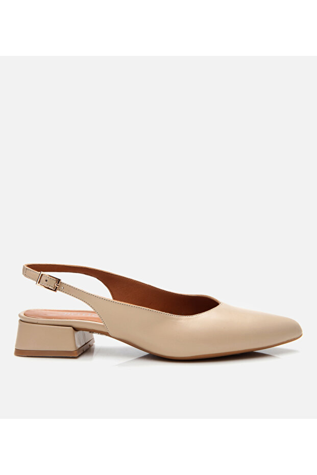Women's Leather Beige Open Back Ballerinas