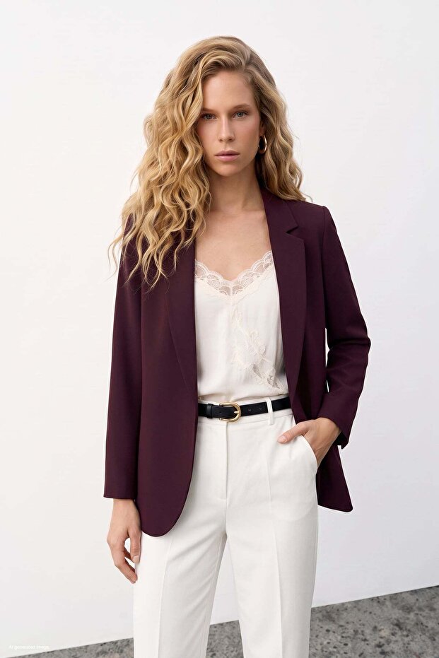 Classic Collared Long Jacket - Plum