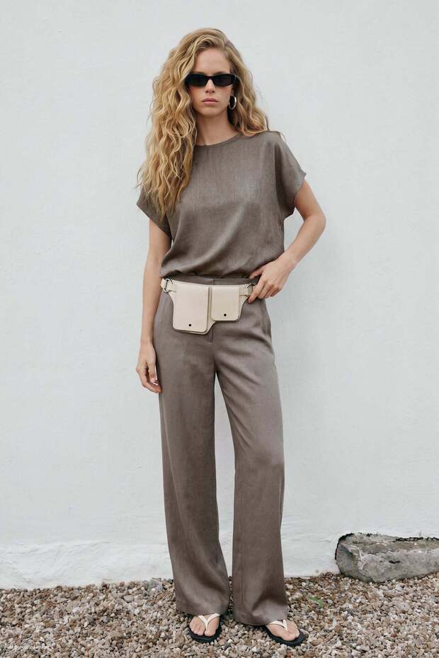Loose Trousers with Pockets - Mink