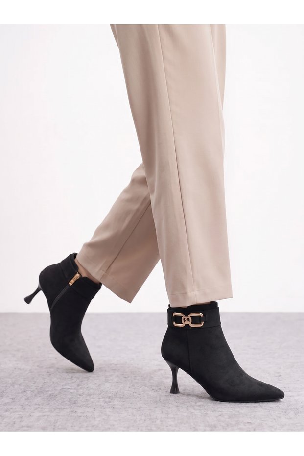 Elara Alba Women's Pointed Toe Heeled Boots 0012507 Black Suede