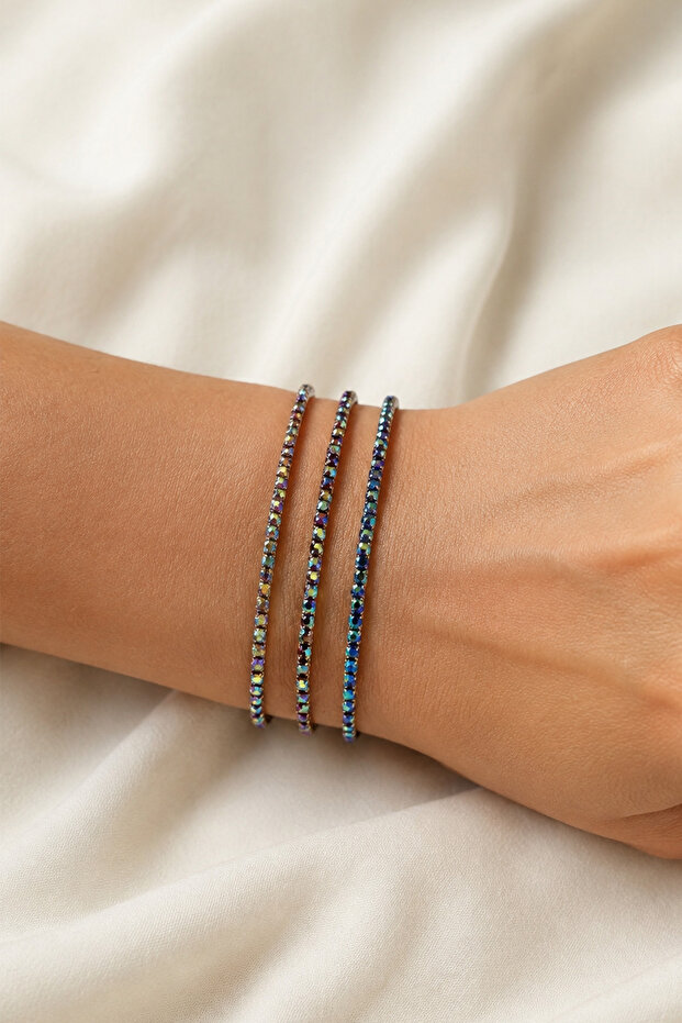 3-Piece Rubber Strip Bracelet with Row of Stones