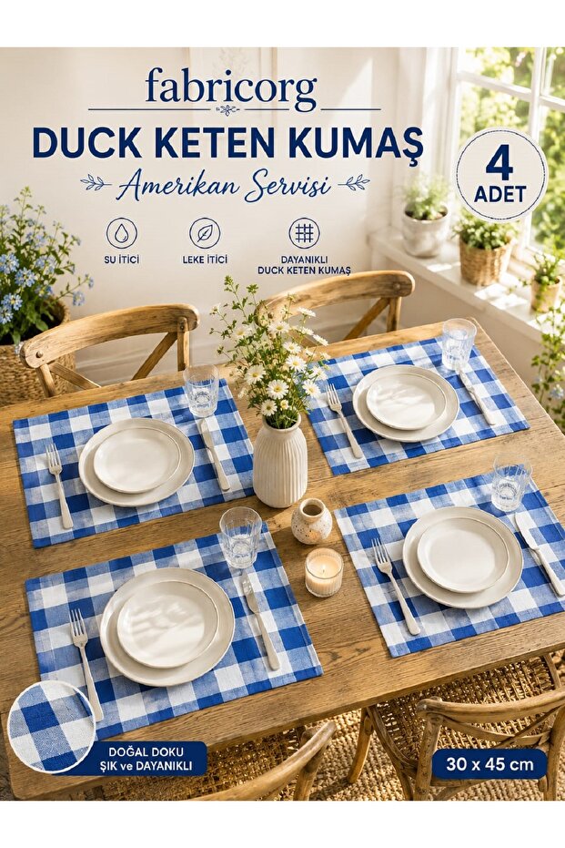 Plaid Panama Duck Cloth Decorative Placemat Napkin (30x45cm) 4 Pieces V-01