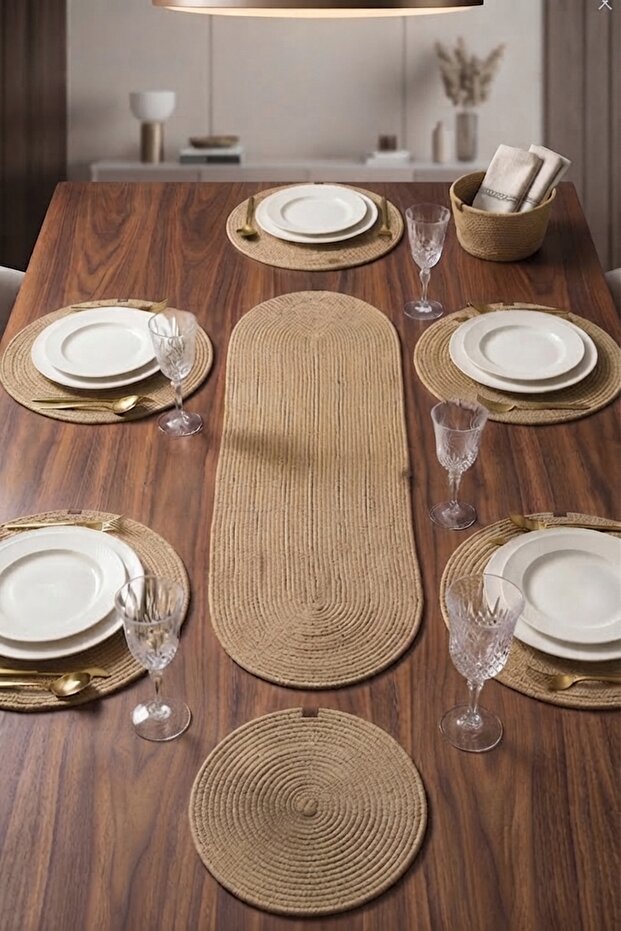 8 Piece Luxury American Service Set 6 Plates 1 Bread Basket 1 Runner Sewn Non-Removable Table Organizer Organizer Gift