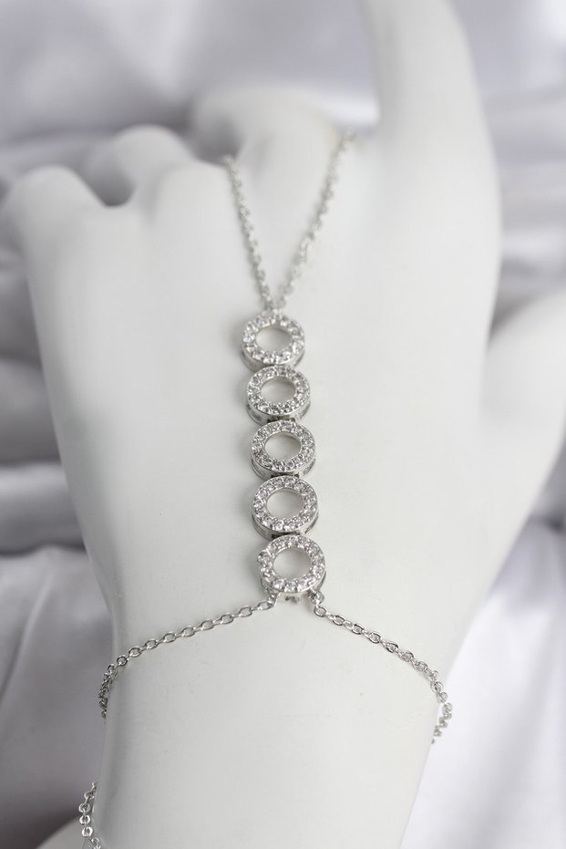 Brass Silver Color Zircon Stone Row Ring Model Women's Şahmeran