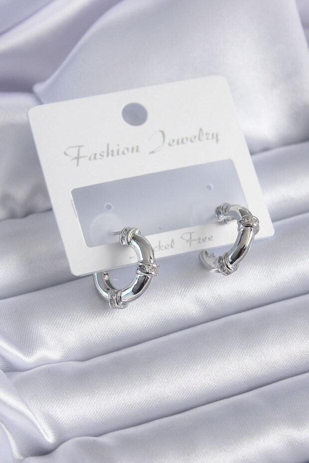 Silver Color Zircon Stone Hoop Model Brass Women's Earrings