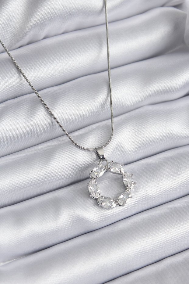 316L Steel Silver Color Zircon Stone Women's Necklace