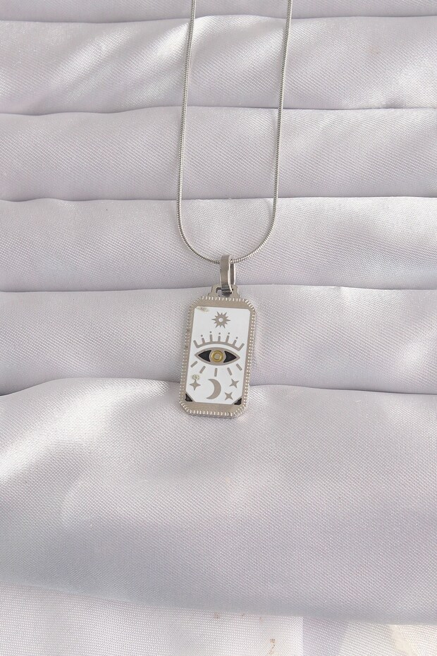 316L Steel Silver Color White Enamel Eye Figure Tarot Pendant