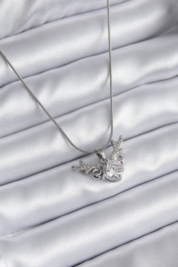316L Steel Silver Color Zircon Stone Horn Model Women's Necklace