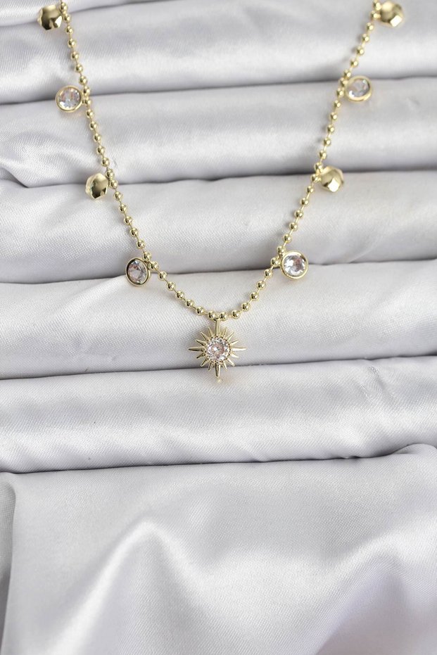 Zircon Stone Polar Star Model Brass Gold Color Women's Necklace