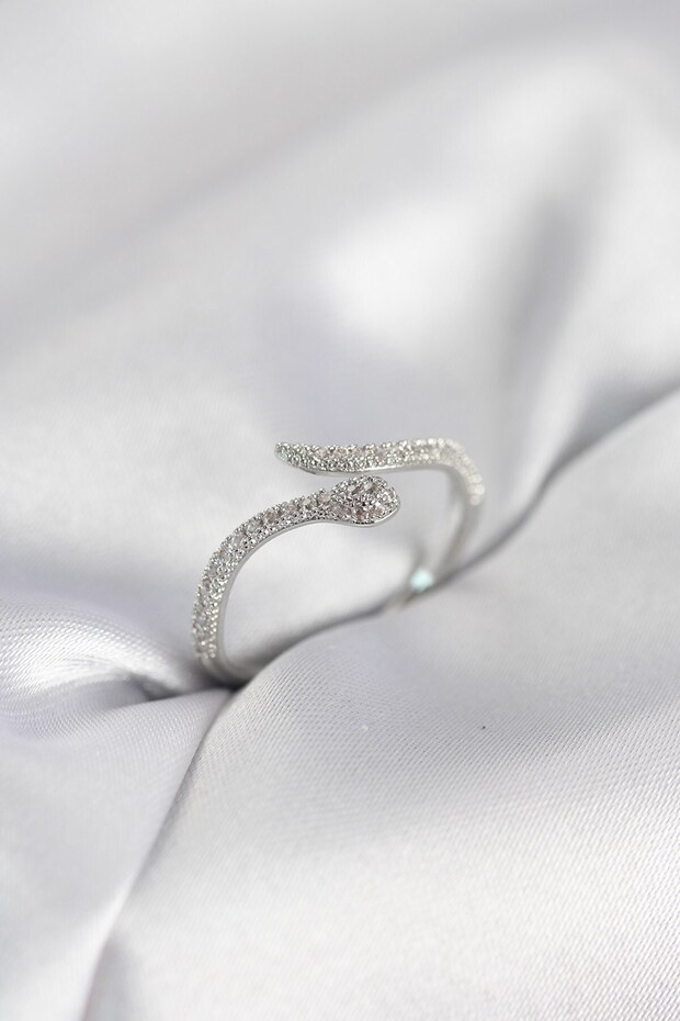 Silver Color Snake Model Zircon Stone Women's Ring