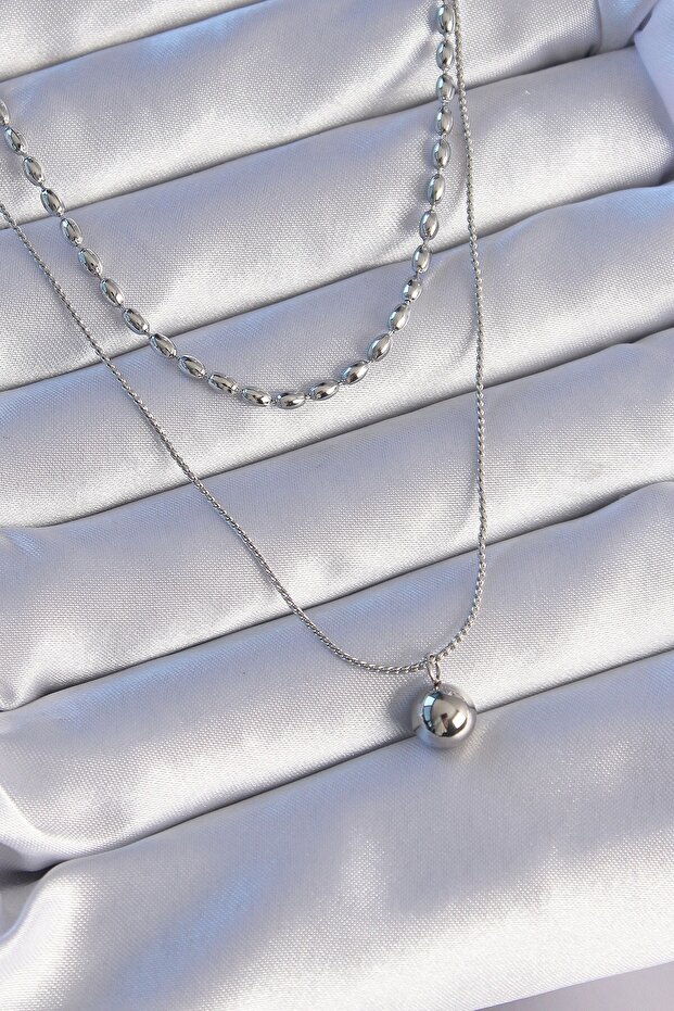 316L Steel Double Chain Silver Color Ball Model Necklace