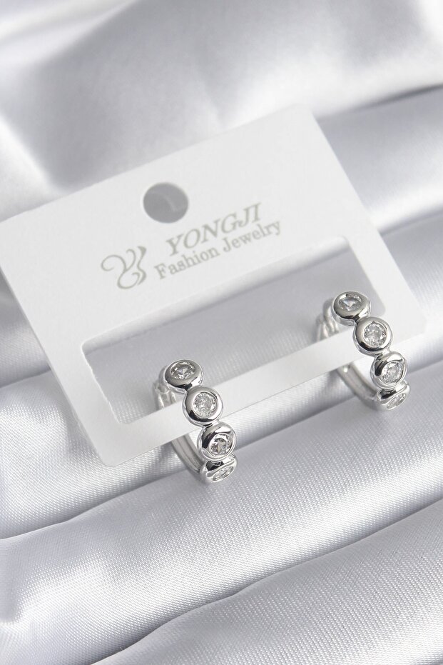 Brass Silver Color Zircon Stone Women's Earrings