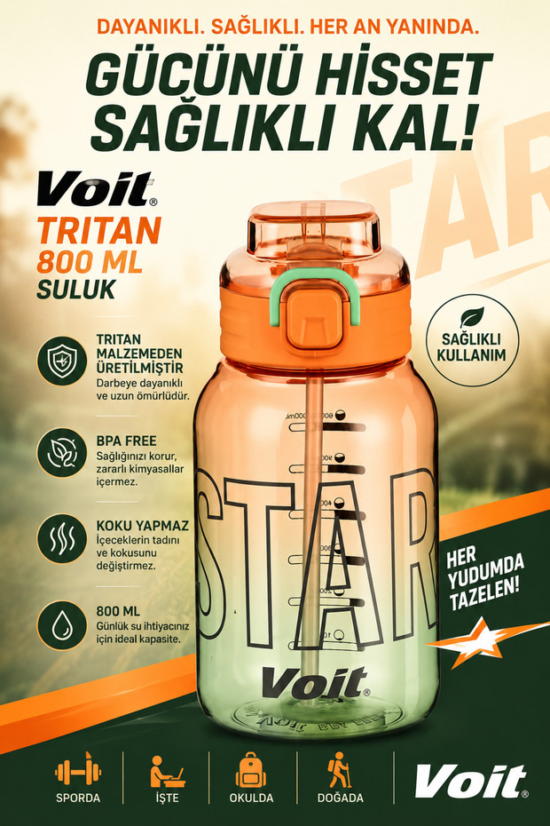Water Bottle (Drinking Bottle) Star Tritan Water Bottle / Orange-Green / 800ml 1Vtakst40080 / 068-800ml