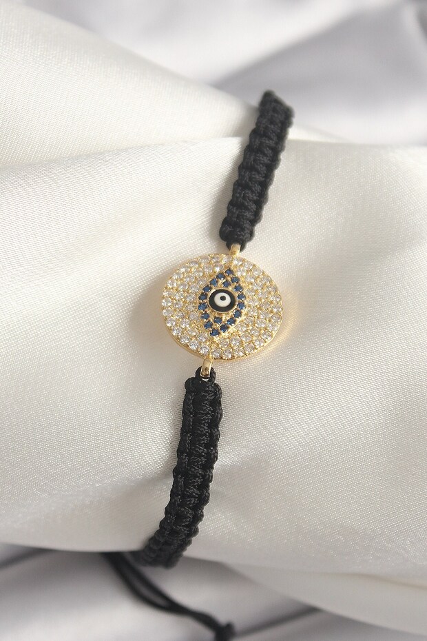 Brass Gold Color Zircon Stone Eye Embroidered Figure Elevator Macrame Model Women's Bracelet