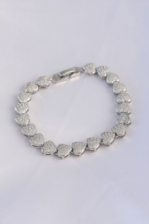 Vip Series Brass Zircon Stone Silver Color Heart Model Bracelet