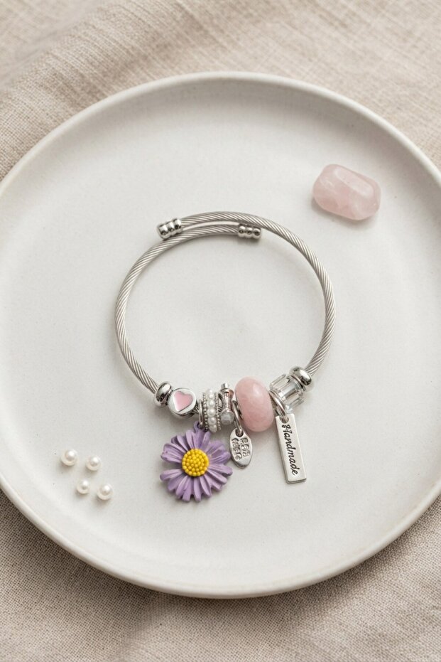 Purple Daisy Charm Bracelet