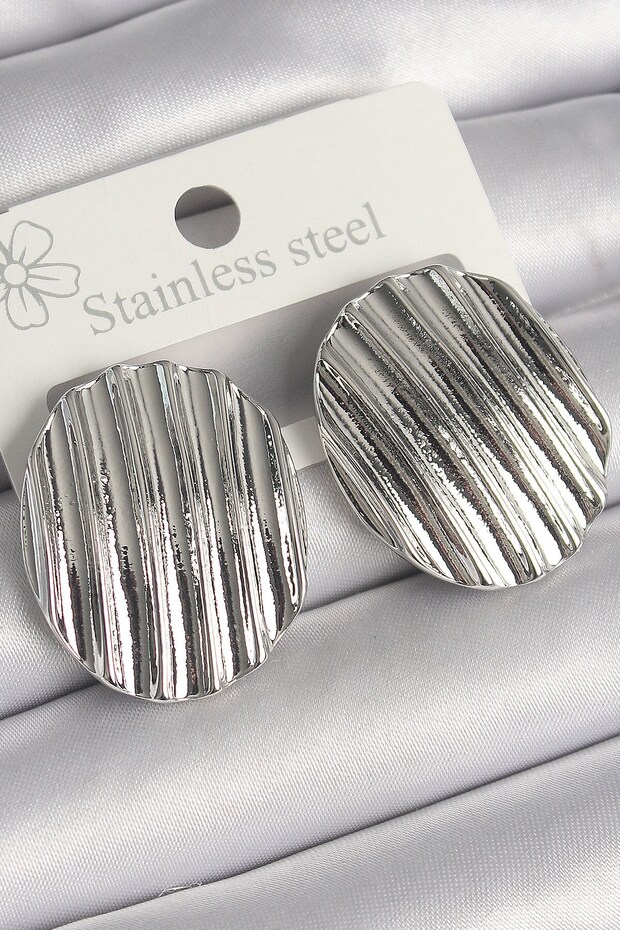 Brass Silver Color Dangle Embroidered Circle Plate Model Women's Earrings