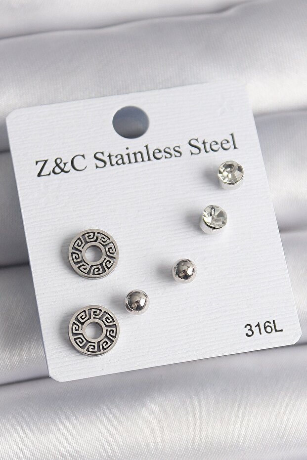 316l steel silver color zircon stone maze model women's earring set