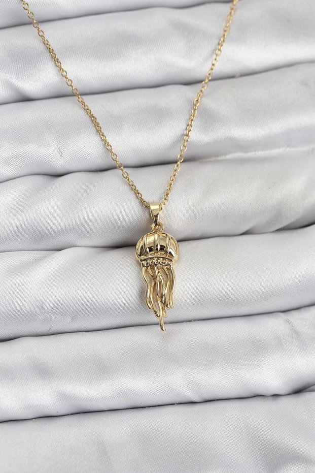 316L Steel Chain Gold Color Jellyfish Model Zircon Stone Women's Necklace
