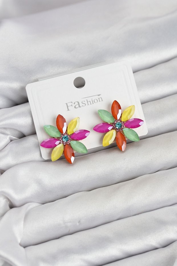 Mixed Color Crystal Stone Lotus Flower Model Women's Earrings