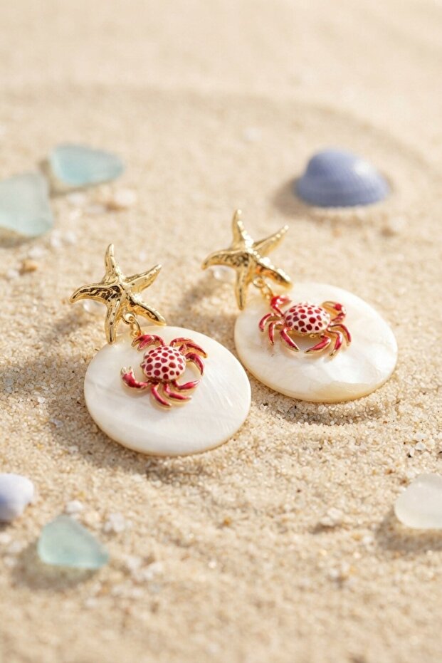 Sea Star and Crab Figured Dangle Earrings