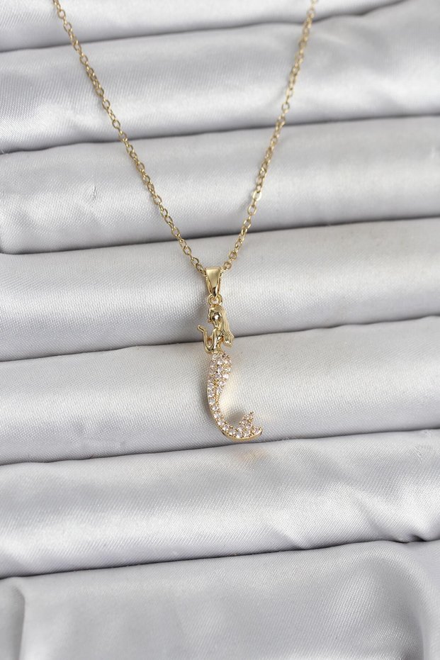 316L Steel Chain Gold Color Zircon Stone Mermaid Model Women's Necklace