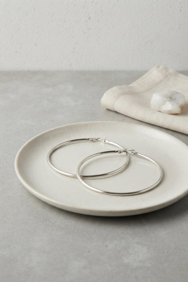 316L Steel Silver Color 66 mm Hoop Earrings