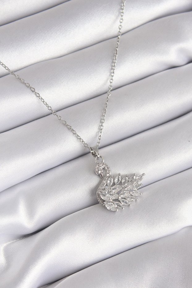 316L Steel Silver Color Zircon Stone Swan Model Women's Necklace