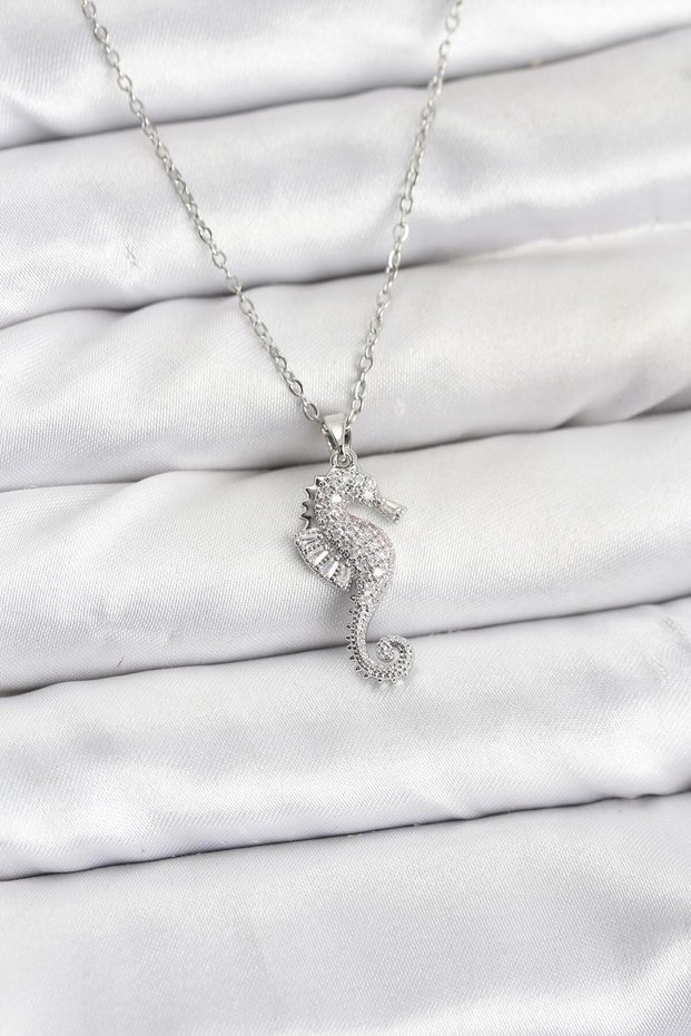316L Steel Chain Silver Color Sea Horse Model Zircon Stone Women's Necklace