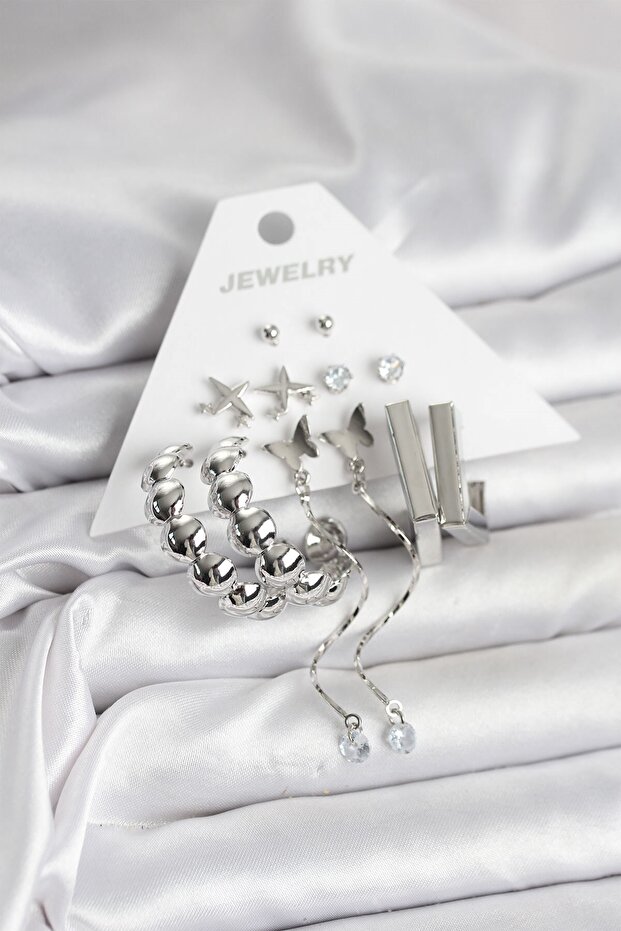 Silver Color Brass 6 Piece Women's Earring Set