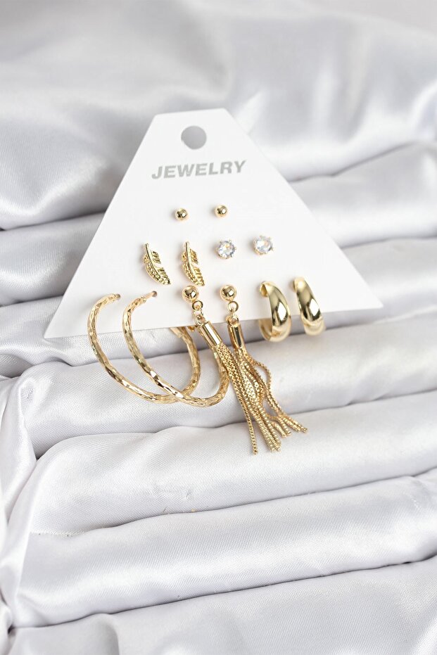 Gold Color Brass Women's 6 Pair Earring Set