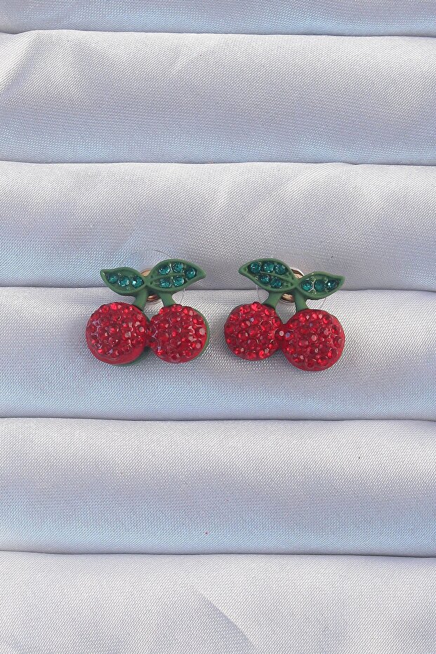 Brass Zircon Stone Cherry Model Earrings