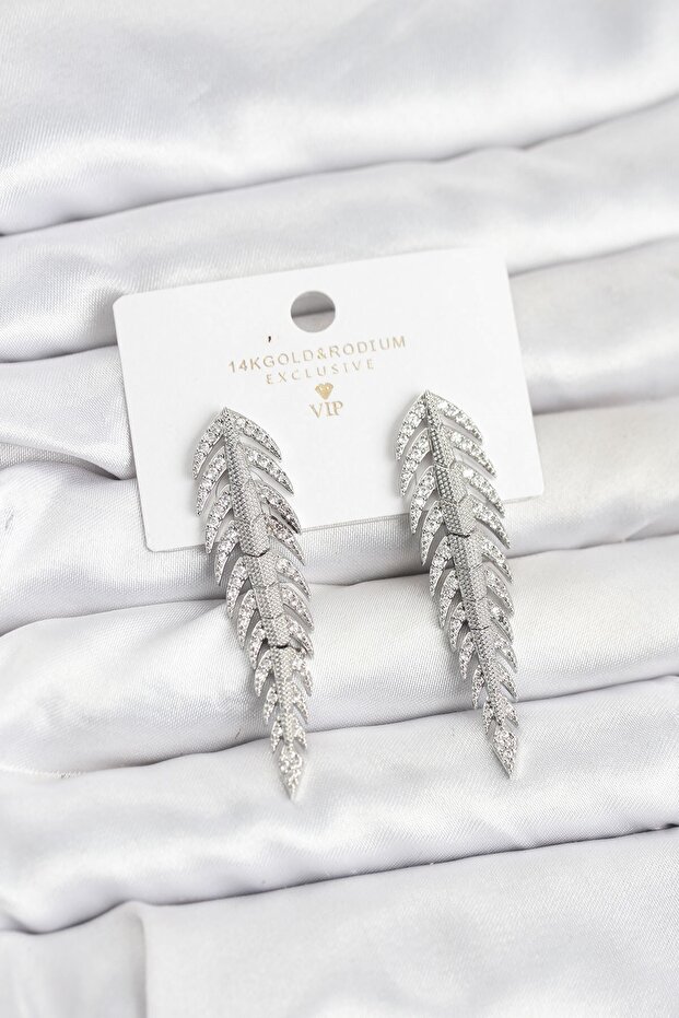 Brass Silver Color Herringbone Model Zircon Stone Women's Earrings