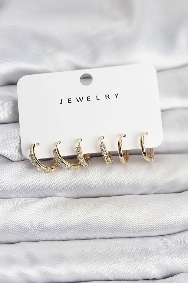 Zircon Stone Gold Color Brass Women's Earring Set