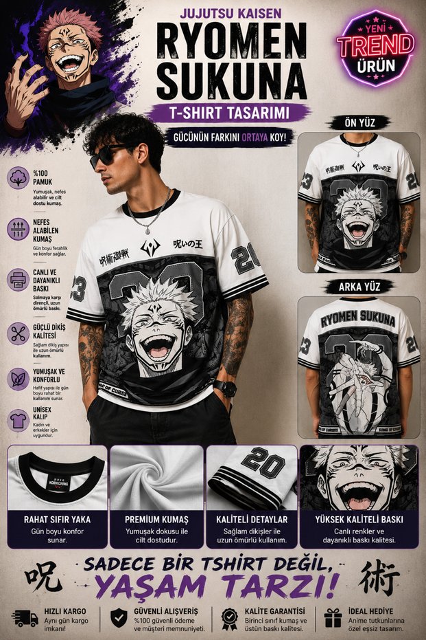 Jujutsu Kaisen Ryomen Sukuna Printed Unisex Crew Neck Short Sleeve T-Shirt