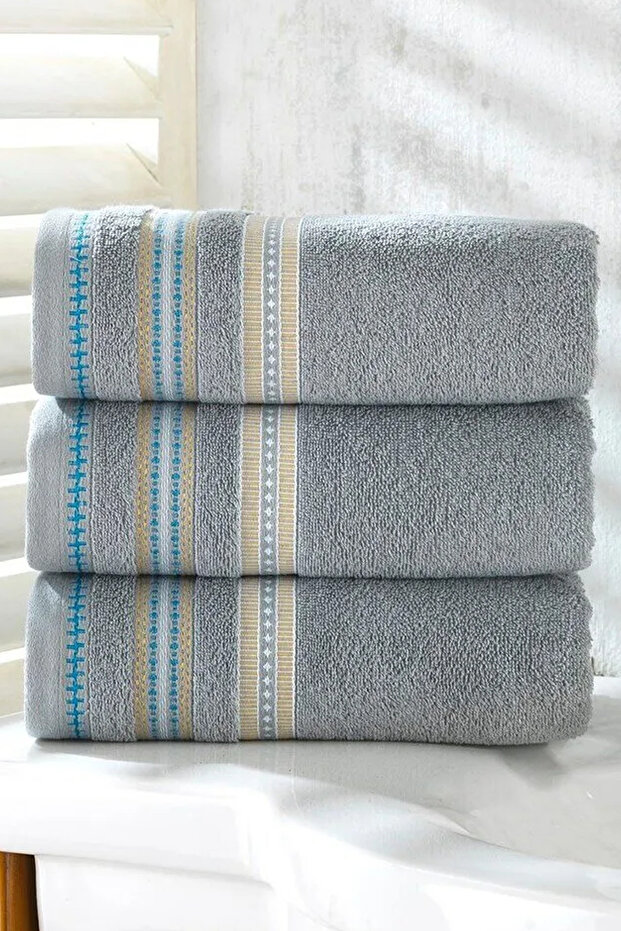 Neşe Home Lyric 3-Piece Gray Hand & Face Towel Set 50X100 – 675Gr, 100% Cotton, Soft and Absorbent