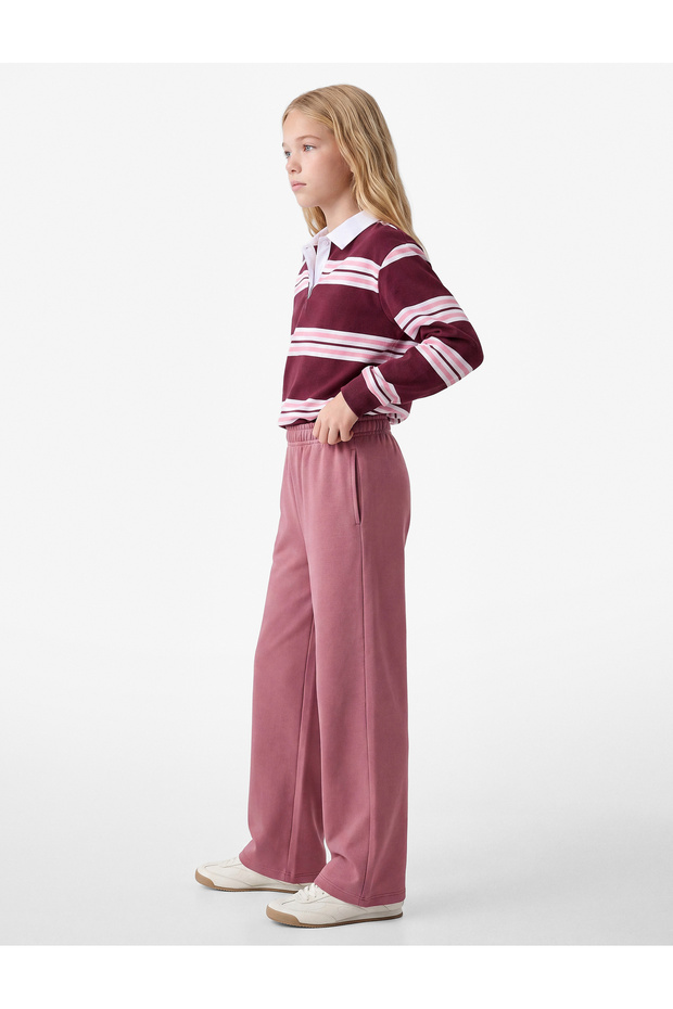 Elastic Waist Viscose Blend Wide Leg Trousers