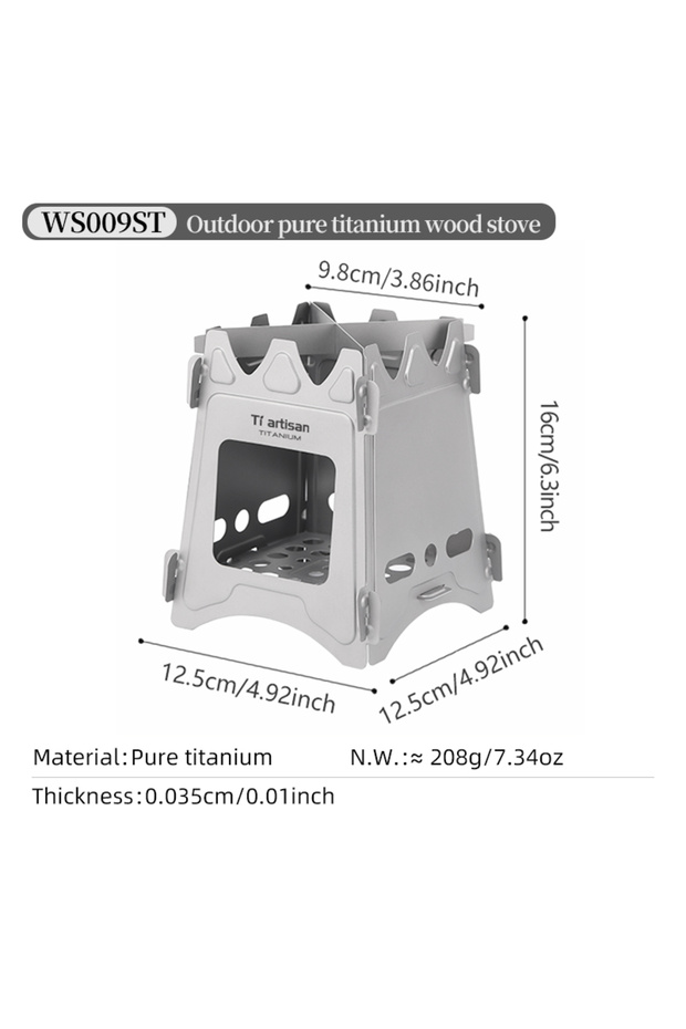 WS009ST Tiartisan Titanium Outdoor Foldable Wood Stove Hiking Picnic Ultralight Portable Fire Burner