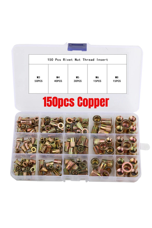 150pcs zinc plating 320Pcs Rivet Nuts Kit Flat Head Insert Nutsert Rivnuts Assortment Set Threaded I