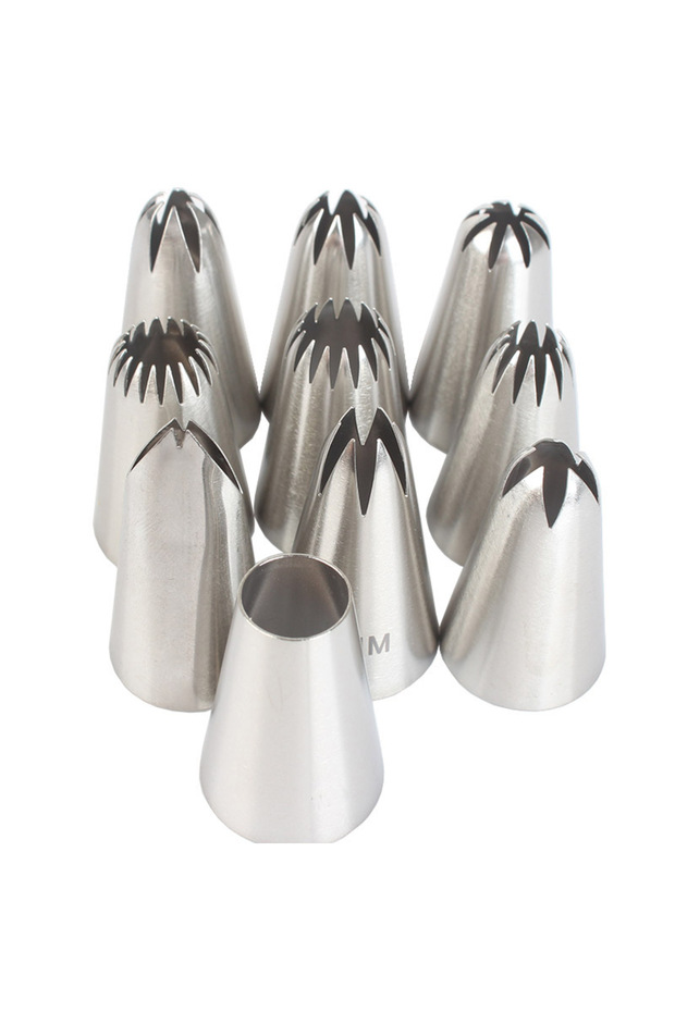10pcs Piping Nozzles Set,Stainless Steel Icing Nozzles, Cream Cake Piping Tips For Dessert Biscuit C